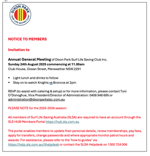 Notice to Members - AGM Sunday 24th August 2025 commencing at 11.00am Image 1